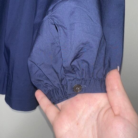 J. Crew Perfect Embellished Peasant Blouse Navy Blue/Black Size Medium A-Line - Picture 5 of 7